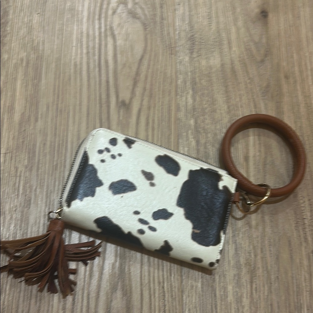 Cow Print Wristlet with Tassel